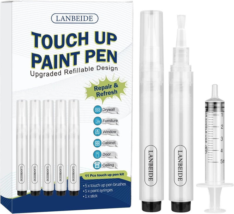 LANBEIDE Touch Up Paint Pen - Fillable Brush Pens 5Pcs for Drywall Repair, Wall, Furniture, Cabinet, Wood Floor, Window, 6ML - Image 1